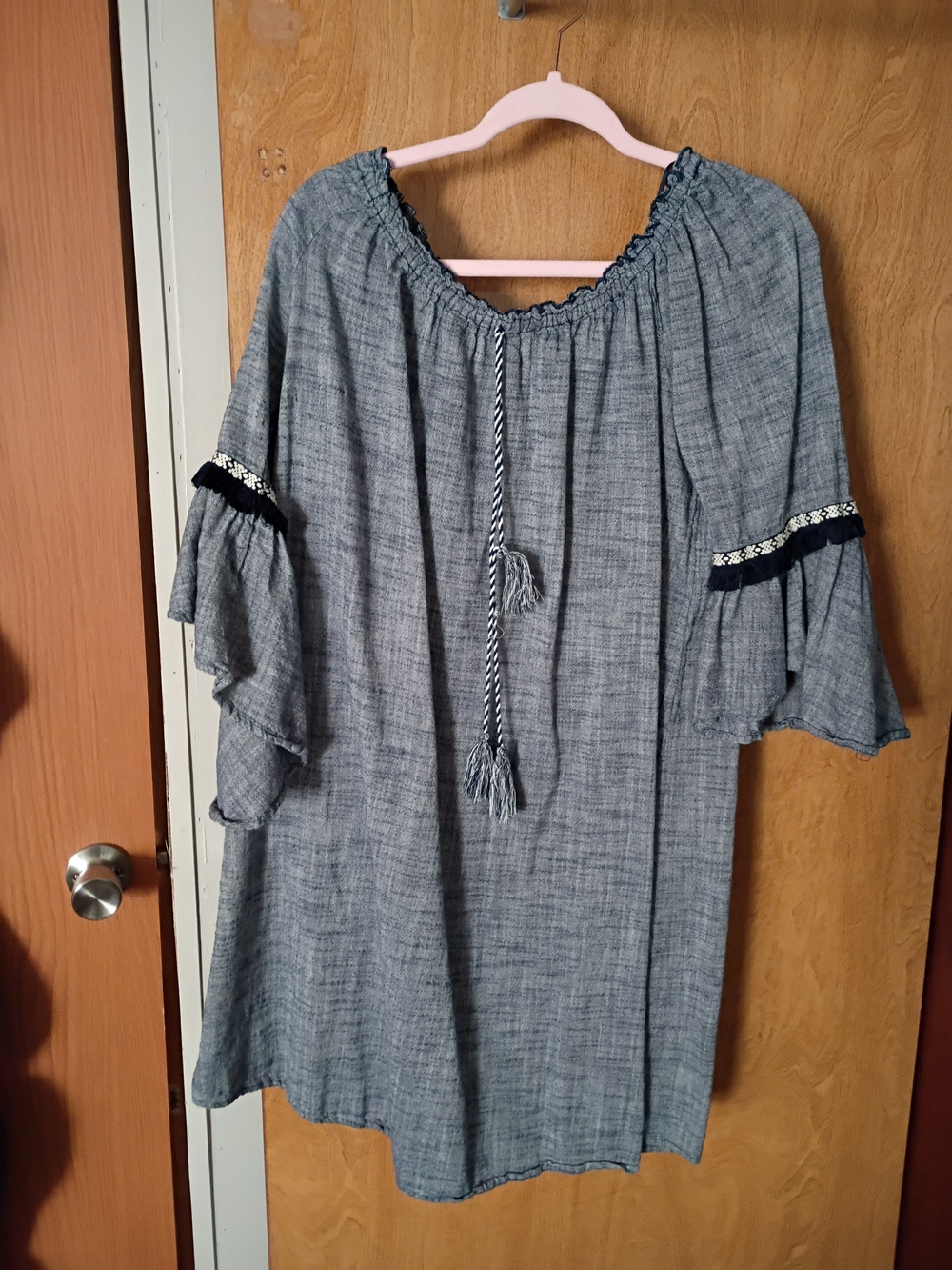 Women's Off-Shoulder Ruffle Sleeve Dress in Heather Blue